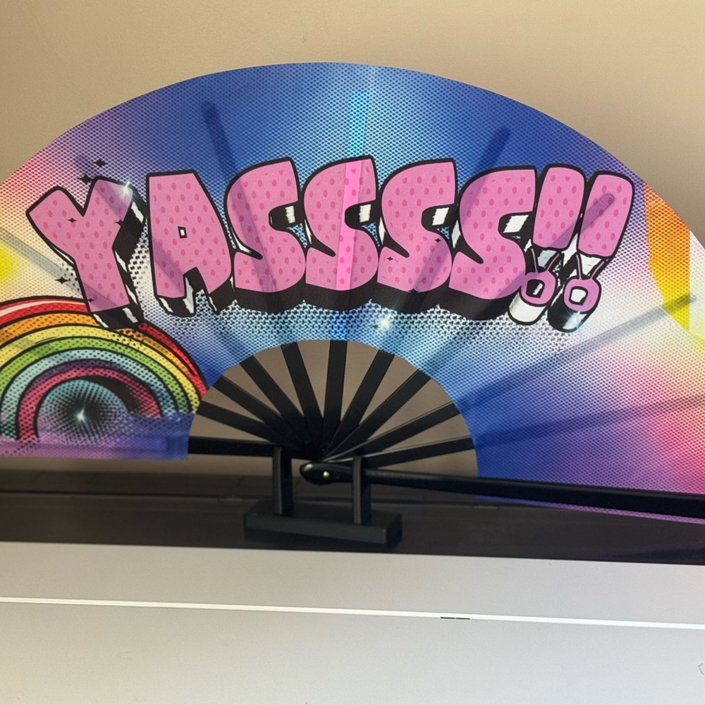 Colorful Clack Fan with 'YASSSS' Design